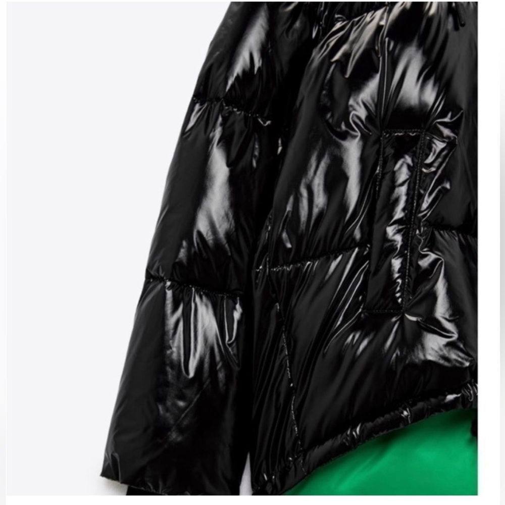 Zara Black Green Shiny Puffer Jacket - Picture 5 of 11